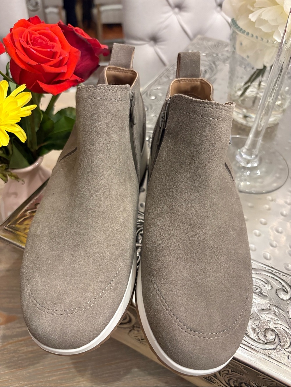 Blondo Ellorie Waterproof taupe Suede Wedge Sneaker Booties